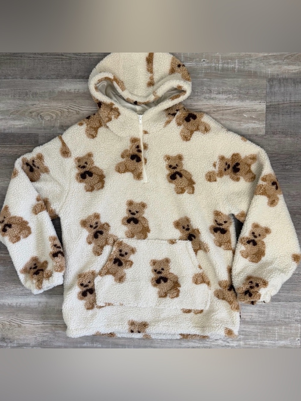 Aelfric Eden Teddy Bear Print Sherpa Half Zip Pullover Y2K Retro-size Med *NEW*